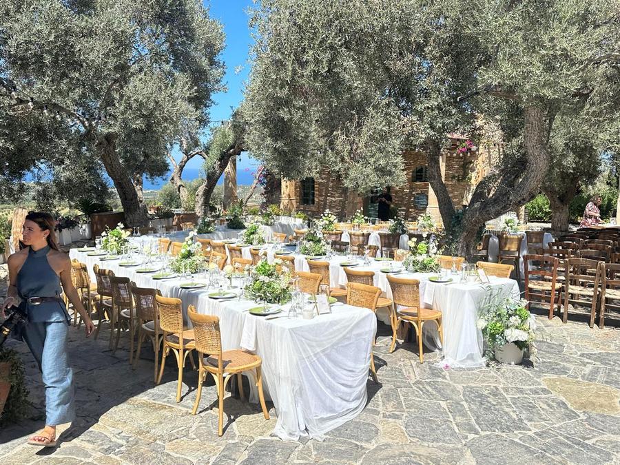 Wedding reception tables set for a family celebration